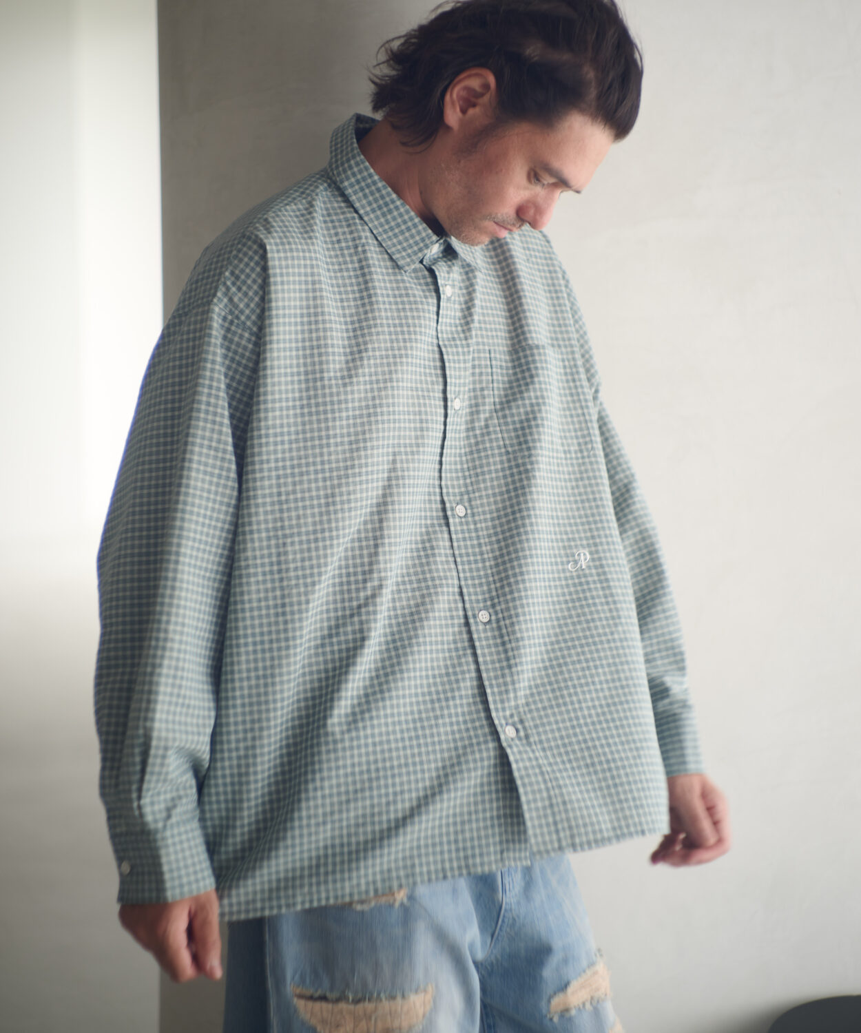 【予約商品 9月中旬〜下旬】small check wide shirt_ AP2525008_シャツ