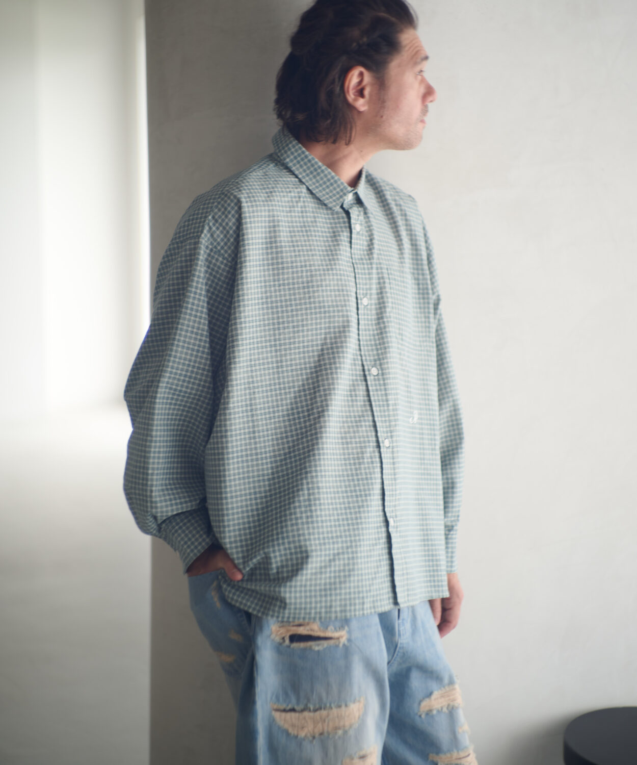 【予約商品9月中旬〜下旬】smallcheckwideshirt_AP2525008_シャツ1