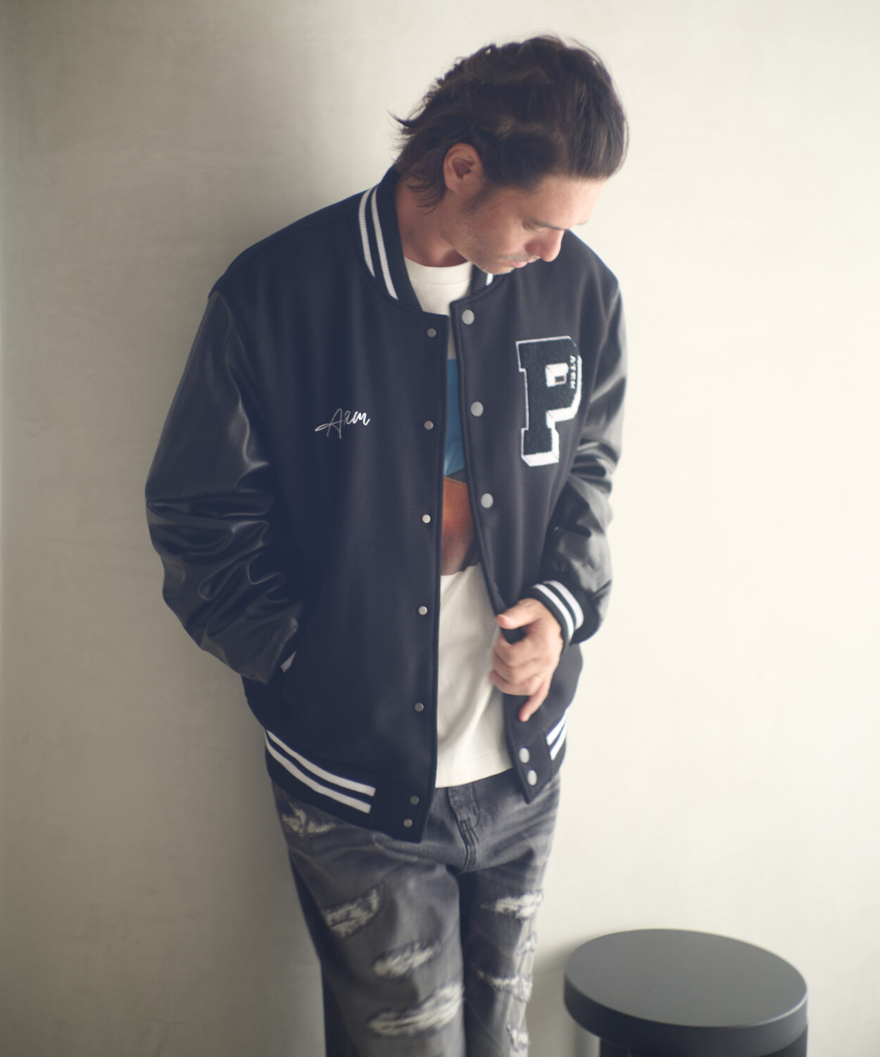 【予約商品 11月中旬〜下旬】leather sleeves varsity jacket_ AP2523009_アウター